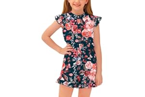 BesserBay Girl's Summer Ruffled Flutter-Sleeve Jumpsuit Button Down Crewneck Romper 5-14 Years