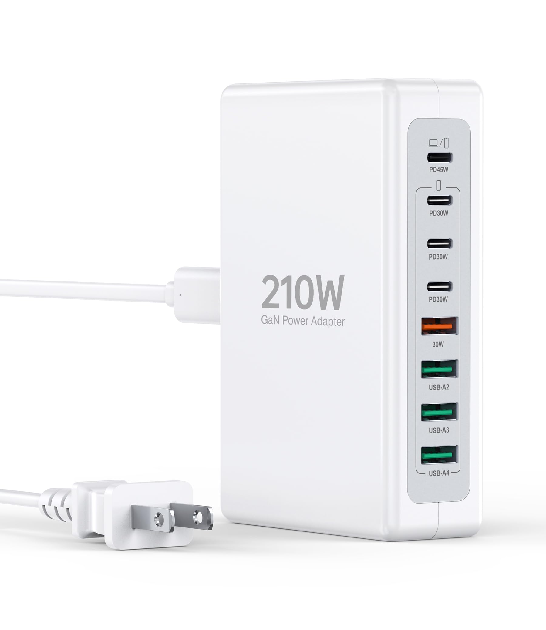 210W USB C Fast Charging Station,8-Port USB C Charger Block Upgraded GaN III PD 45W Laptop Charging Adapter,Multiport Type C Charging Hub Compatible with MacBook Pro/Air,DELL,iPhone 17/16/15,Samsung
