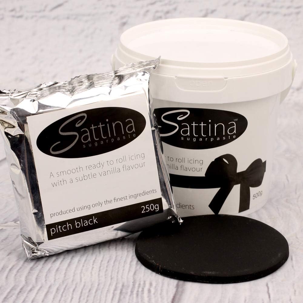 Pitch Black Sugarpaste (Ready to Roll Icing) by Sattina 250g Pack