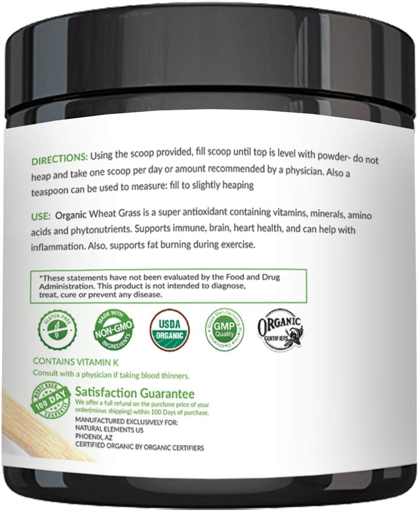 Wheatgrass Powder - USDA Certified Organic Wheat Grass Powder That Is Rich In Essential Amino Acids, Chlorophyll, Antioxidants, Fatty Acids, Minerals & Vitamins - US Grown - Vegan & Non-GMO Superfoods: Health & Personal Care