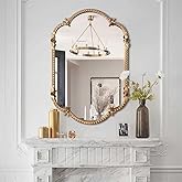 BAODANFU Scalloped Oval Wall Mirror Decorative, Antique Gold Capsule Mirrors with Beaded Metal Frame, Ornate Vanity Mirror fo