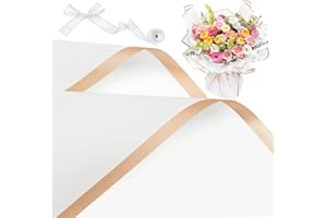 ZORRITA 20 Sheets Flower Wrapping Paper, Waterproof Bouquet Wrapping Paper with Ribbons Floral Paper Florist Supplies, 22.8 x 22.8 inch (White)