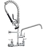 Fapully Commercial Kitchen Faucet,Wall Mount Kitchen Sink Faucet with Pre-Rinse Pull Down Sprayer,25‘’ Height 8'' Center 3 Compartment Sink Faucets with 12.2'' Swing Spout Chrome