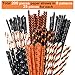 200 Pieces Halloween Paper Straws Pumpkin Bat Spider Web Skeleton Pattern Straws Black Orange Paper Drinking Straws for Halloween Party Supplies (Color Set 2)