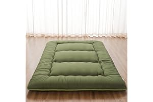 Zelladorra Japanese Floor Mattress, Futon Mattress with Portable Storage Bag and Washable Cover, Roll Up Thick Tatami Mat Suitable for Camping, Guest Room, Green, Twin