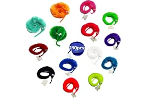 SHENGSEN 150 Pack Fuzzy Worm Toys String Pets Fuzzy Worms On String Bulk Trick Toy Party Favors for Kid Cat (15 Colors)