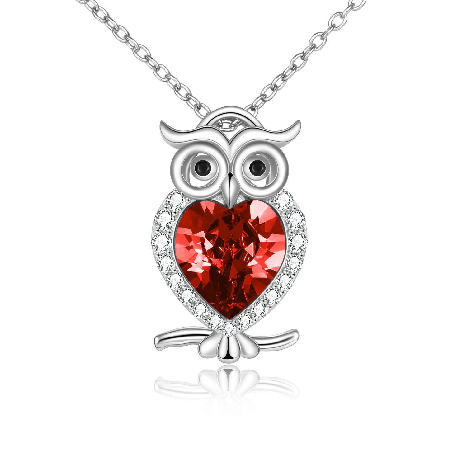 WINNICACA Owl Necklace S925 Sterling Silver Red January Birthstone Pendants Cute Animals Jewellery Gifts for Women Girls Owl Lover