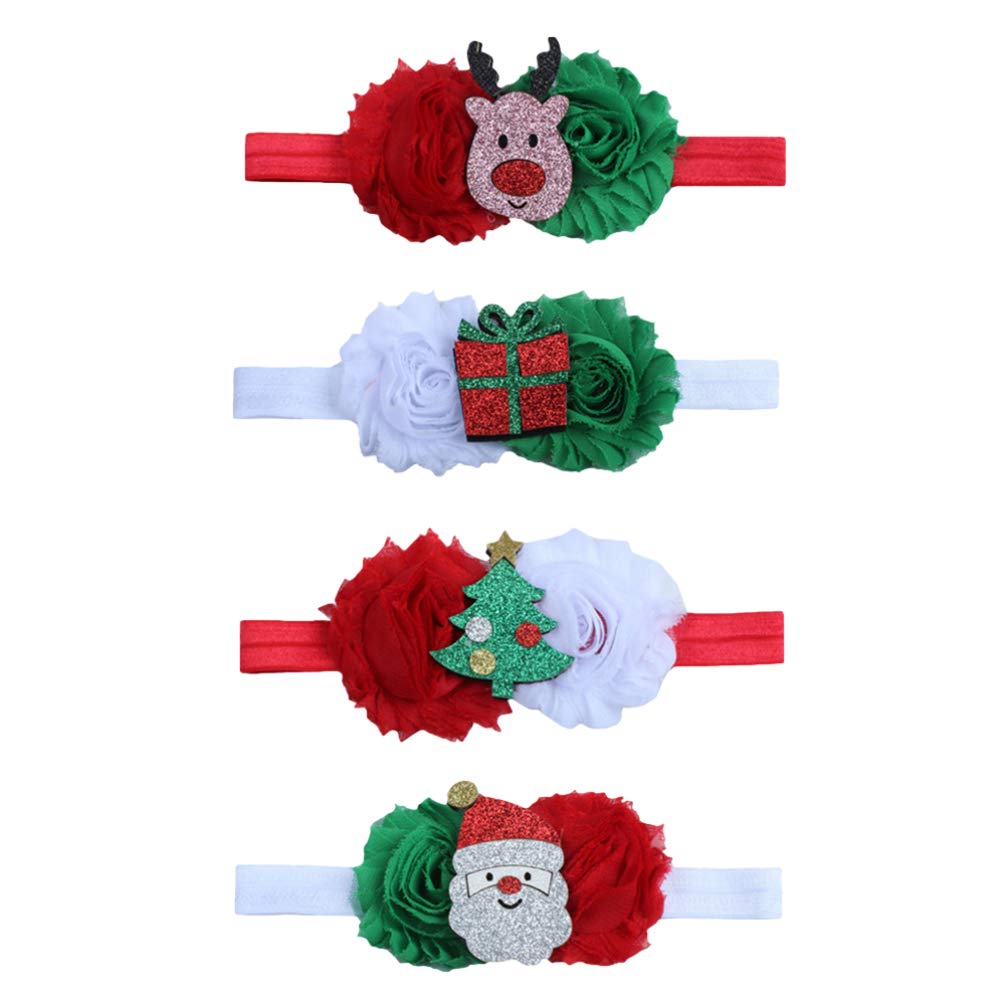 Lurrose 4pcs Baby Girls Headbands Christmas Flower Hairbands Elastic Headdress Photo Props for Toddlers Infants