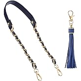 PATIKIL Purse Chain Strap, 24 Inch Leather Chain Straps Purse Strap Replacement Flat Chain Strap with Tassel for Shoulder Crossbody Bag Handbag Woman, Blue/Gold