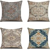 BREASOME Set of 4 Vintage Throw Pillow Covers Home Decor 18x18 Inch Vintage Geometric Pillow Cases Bohemian Cushion Covers Outdoor Home Decor for Sofa/Bed