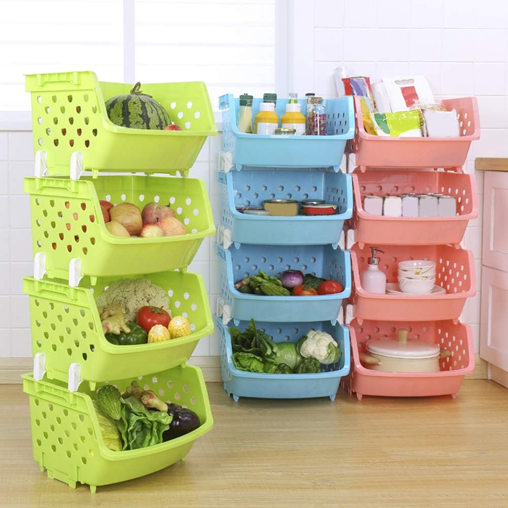 HJKGSVdv Creative Multifunctional Household Fruit Vegetable Baskets Fashion Kitchen Storage Plastic Food Basket Storage Shelf Pink
