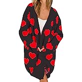 Women's Heart Knit Cardigan Valentines Long Sleeve Open Front Knitted Sweater Fall Spring Coat Tops Outwear