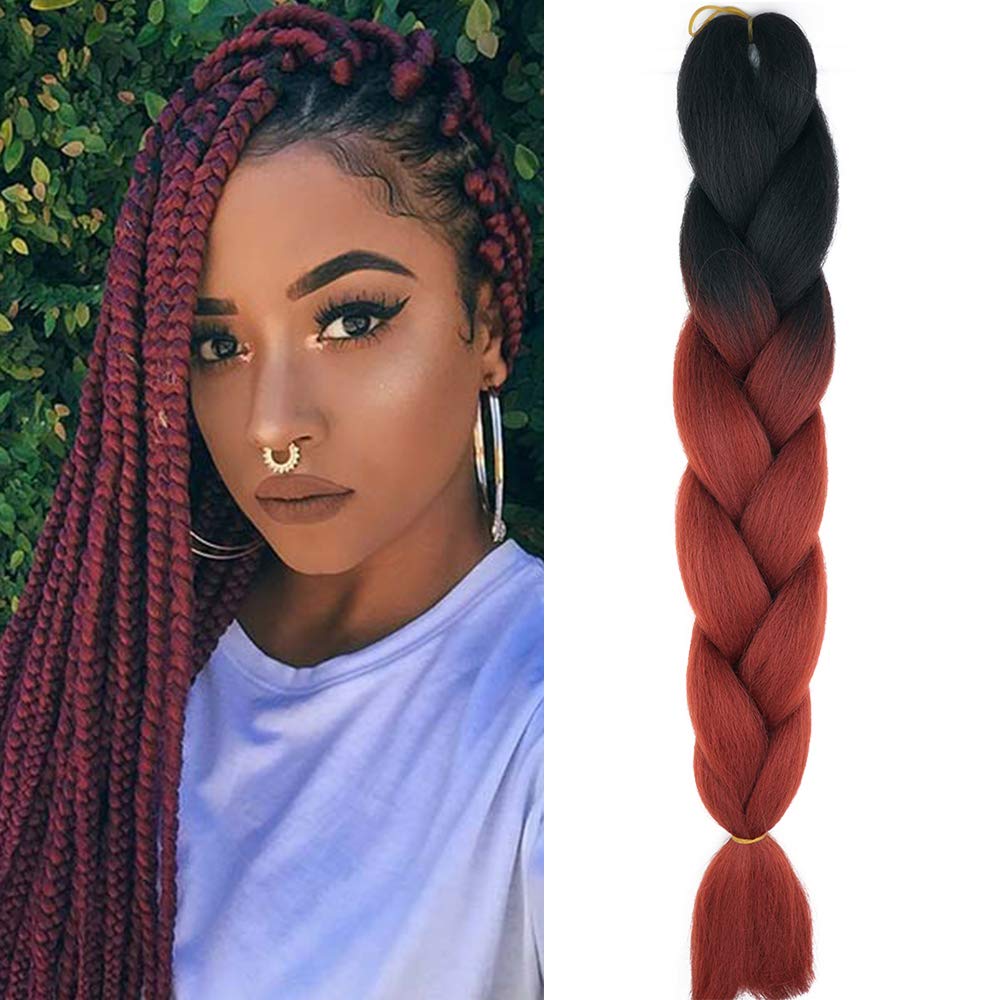 Cybelleza 24" Jumbo Braids Synthetic Crochet Hair Afro Box Braid Heat Resistant (Black & Red Brown) โ image 1