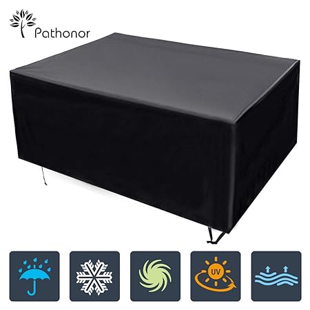 Gartenmöbel Abdeckung, Pathonor Schutzhülle Abdeckplane Abdeckhaube Wasserdichtes Wtaubdicht Anti-UV Reißfest Atmungsaktives Oxford für Tisch Stühle Sitzgruppen Gartentische Möbelsets 200x160x70cm