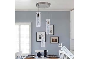 BESTWEST Pendant Light Kitchen Island with Remote Control, Dimmable & Adjustable Color Temperature 3000K/4000K/6000K, Modern Brushed Nickel & Clear Glass Lighting Fixture for Dining Room