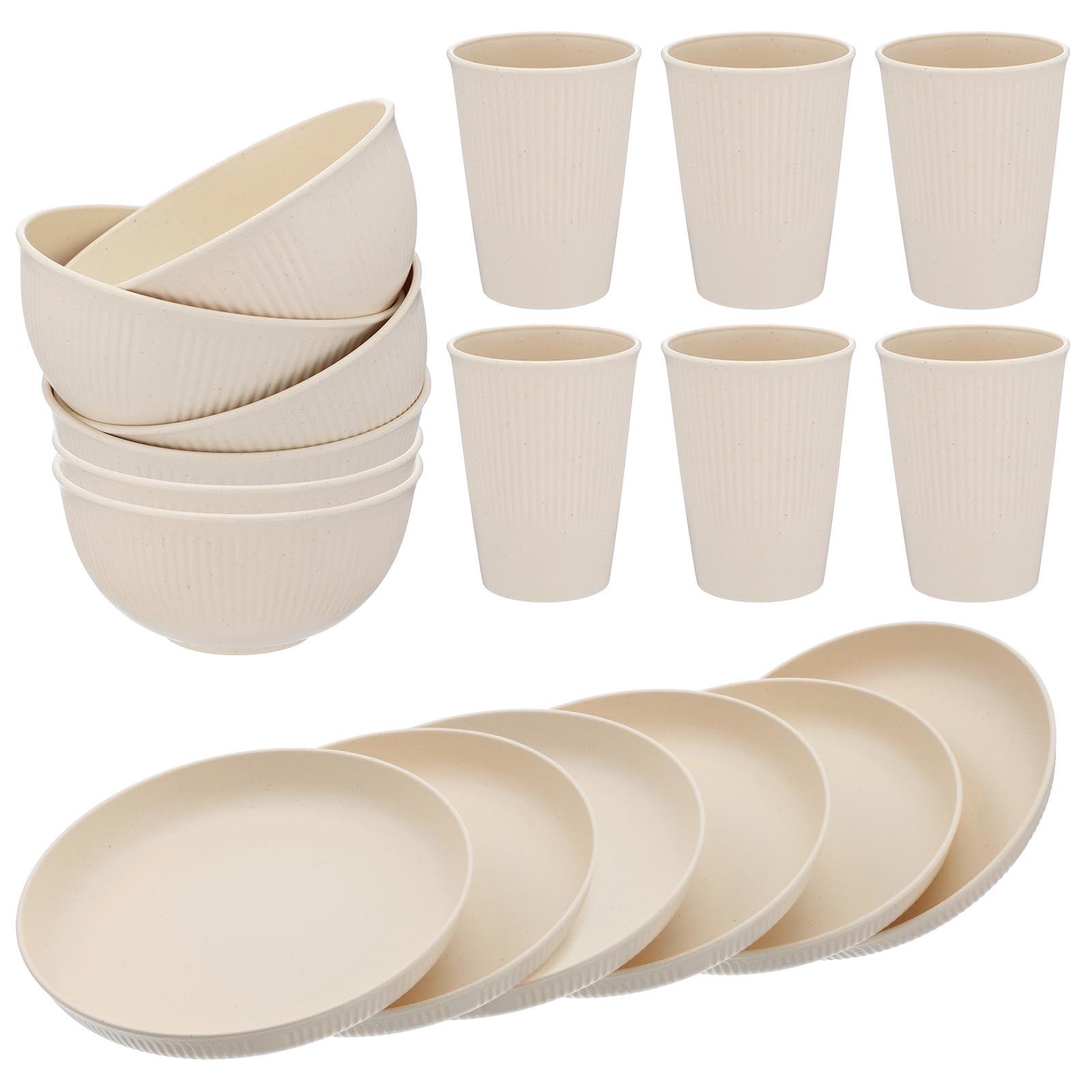Photo 1 of ?18PCS Wheat Straw Dinnerware Sets Unbreakable Dinnerwares Sets Reusable Cups Plates and Bowls Sets Microwave Dinnerware Sets for Kitchen Travel Camping ?