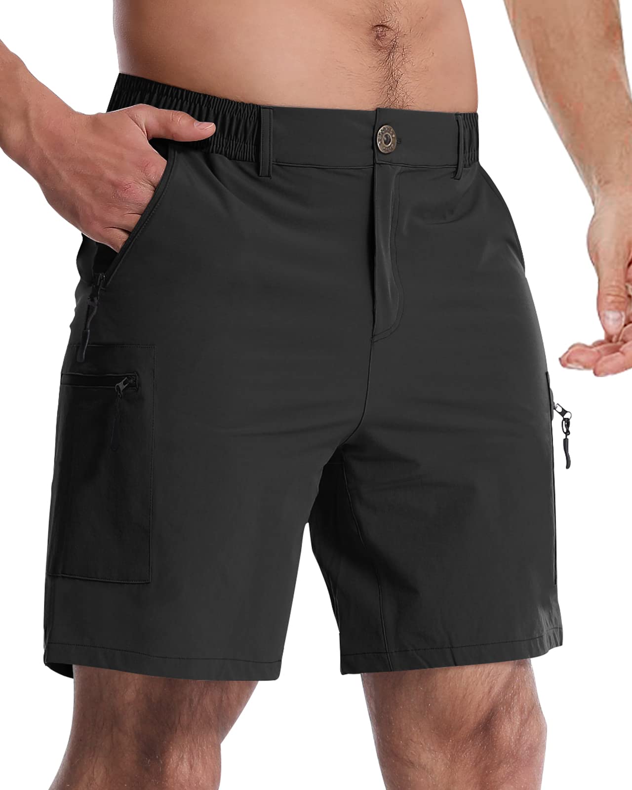 WILLIT Herenshorts, stretch, zomer, cargoshorts, korte broek, golf, sportbroek, sneldrogend, licht, chinoshorts met zakken, 23 cm, lichtkaki, 30W