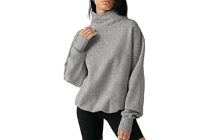 Fisoew Women's Oversized Turtleneck Sweatshirt Long Sleeve Pullover Casual Hoodie Tops