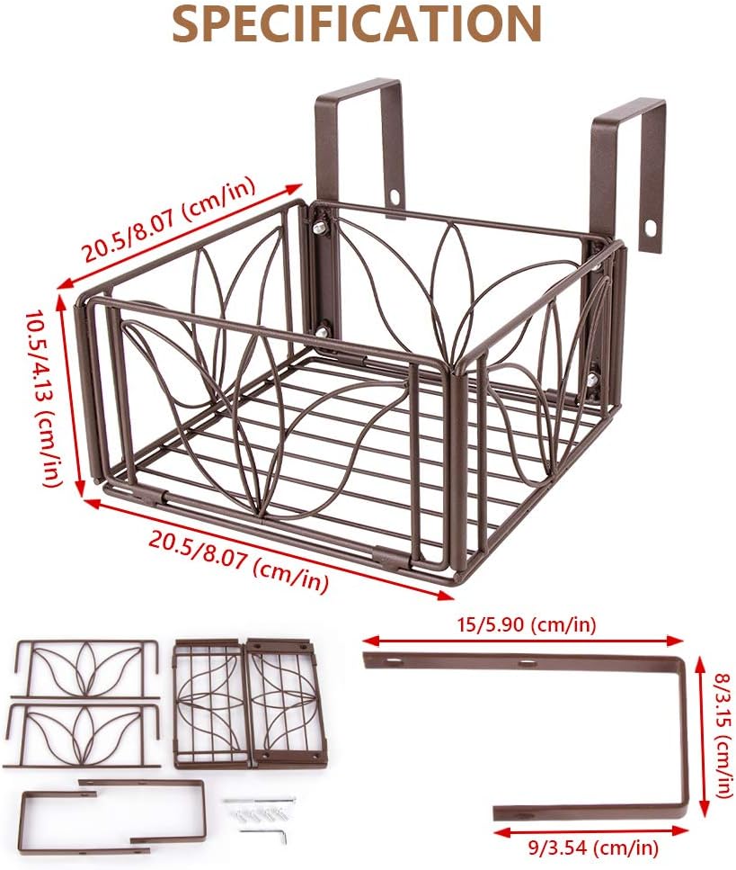 AmnoAmno 2PCS Balcony Hanging Flower Rack Stand Rail Planters Baskets Pots for Outside, Deck Railing Planters Boxes Outdoor Hanger Stand with Strong Metal Folding Design and Easy installation (Bronze) : Garden & Outdoor