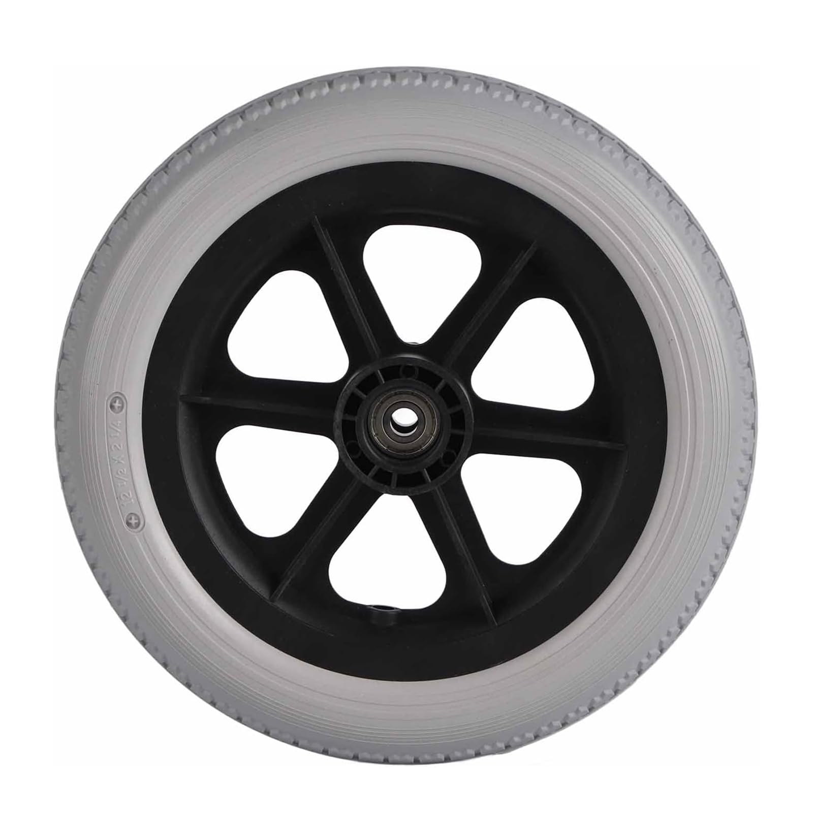 Replacement Wheelchair Accessory, 12 Inch Rubber Front Wheels for the Disabled and Elderly, Solid Tyre Rear Wheel in Polyurethane Non-Slip for Replacement (Grey, 1 Piece)