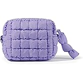 Yarnic Quilted Makeup Bag Puffy Cosmetic Bag, Quilt Travel Toiletry Bag for Women, Cute Puffer Makeup Bag Organizer Soft Make up Pouch (Lavender, S)