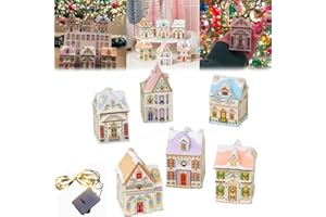 Holiday Village Spice House Set, Boxed Set of 6 Mini Christmas Village Houses with Spice Jars for Kitchen Decor, for Cinnamon