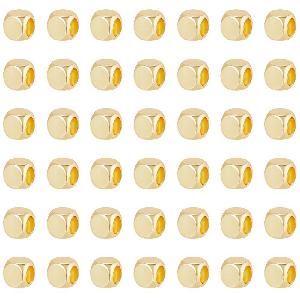 CREATCABIN 160Pcs Real 18K Gold Plated Brass Beads Small Cube Spacer Beads Gold Bead Square Loose Smooth Mini Stackable Metal Bead Cornerless for Bracelet Necklace DIY Jewelry Making 3mm — image 1