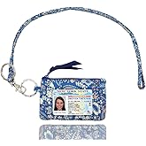 MNF Collections Lanyard with Wallet - Zip ID Case with Lanyard - ID Holder for Cash, Cards, Coin - Durable Card Holder Keychain with Zippers - Cotton - Coastal Paisley