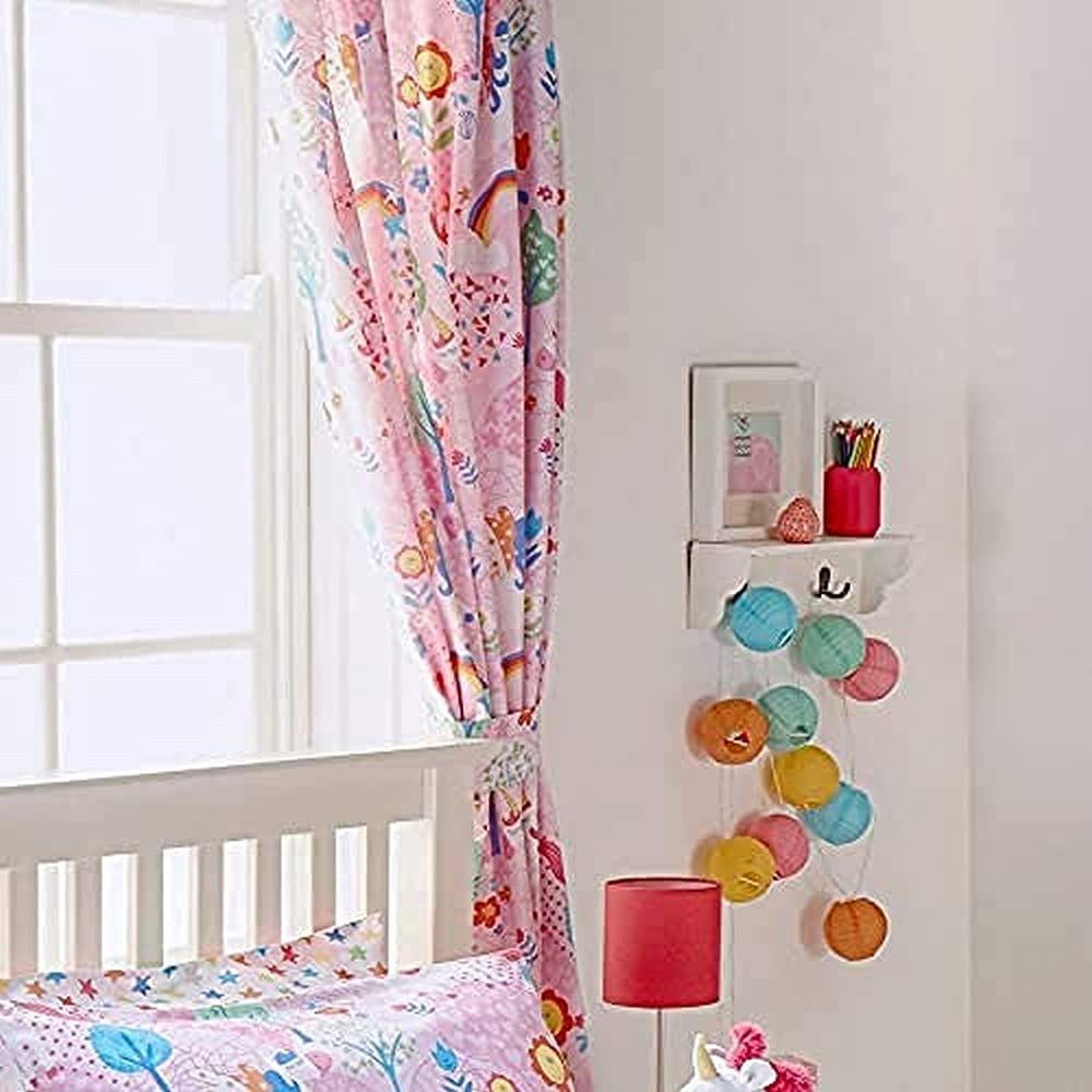 Riva Home little furn. Unicorn Kids Pencil Pleat Curtains - 2 Panels - Width x Drop - 168 x 183cm (66 x 72) - Pink