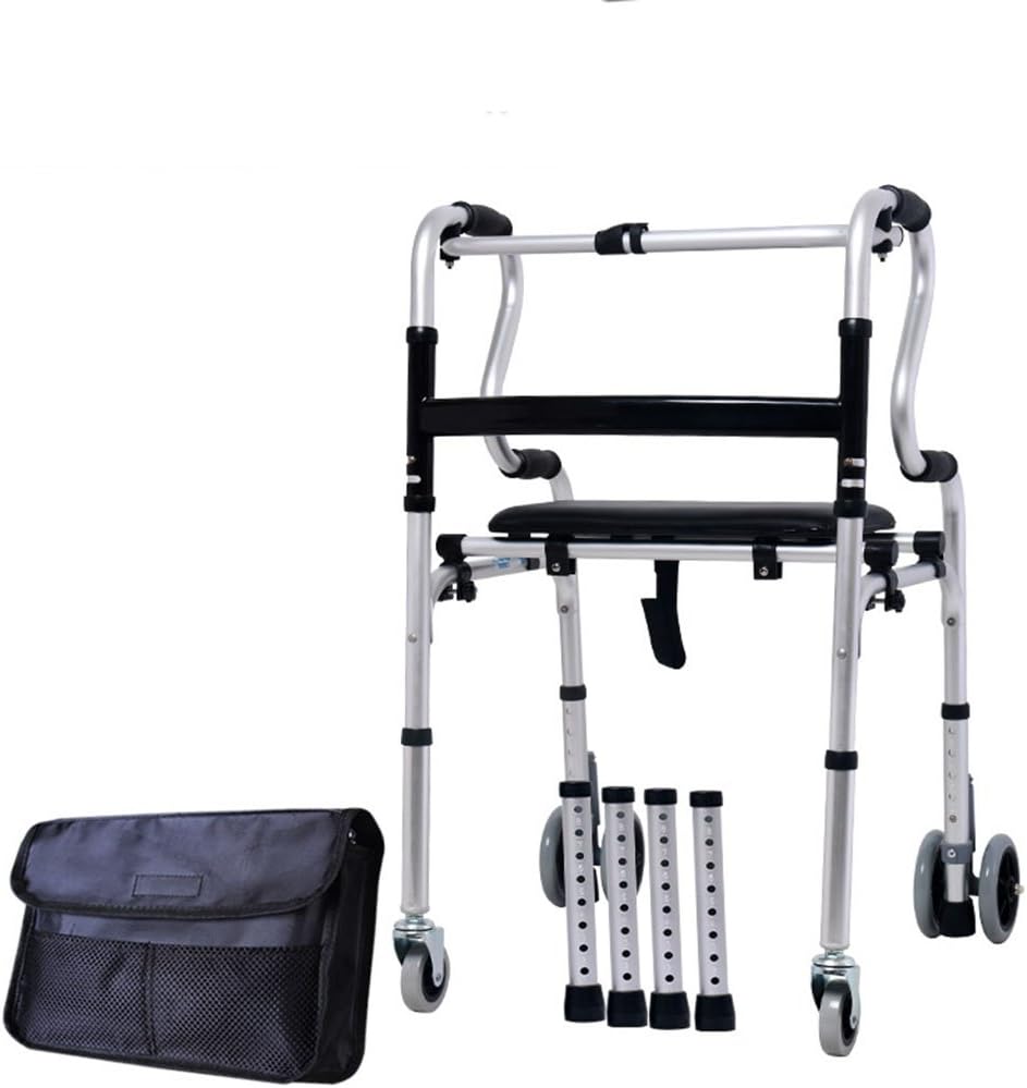 LI JING SHOP - Healthcare Walker 8 files adjustment Fold light Aluminum walking frame With wheels 4-foot crutches for Old man Size: 60X62X85-95cm / 50X62X85X95cm ( Color : #-004 )