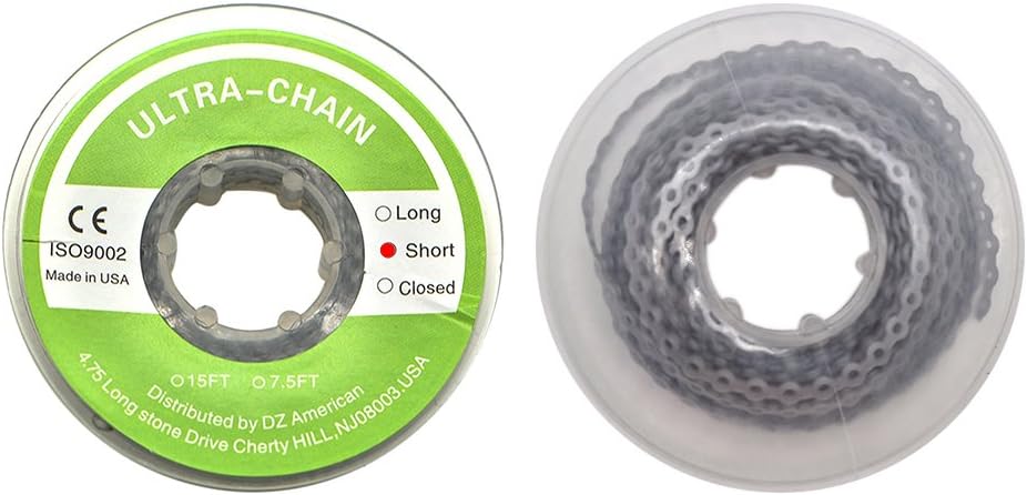 RZJZGZ Dental Orthodontic Elastic Chain Power Chains Brace Orthodontic Spool Elastic Rubber Band (Short, Gray)