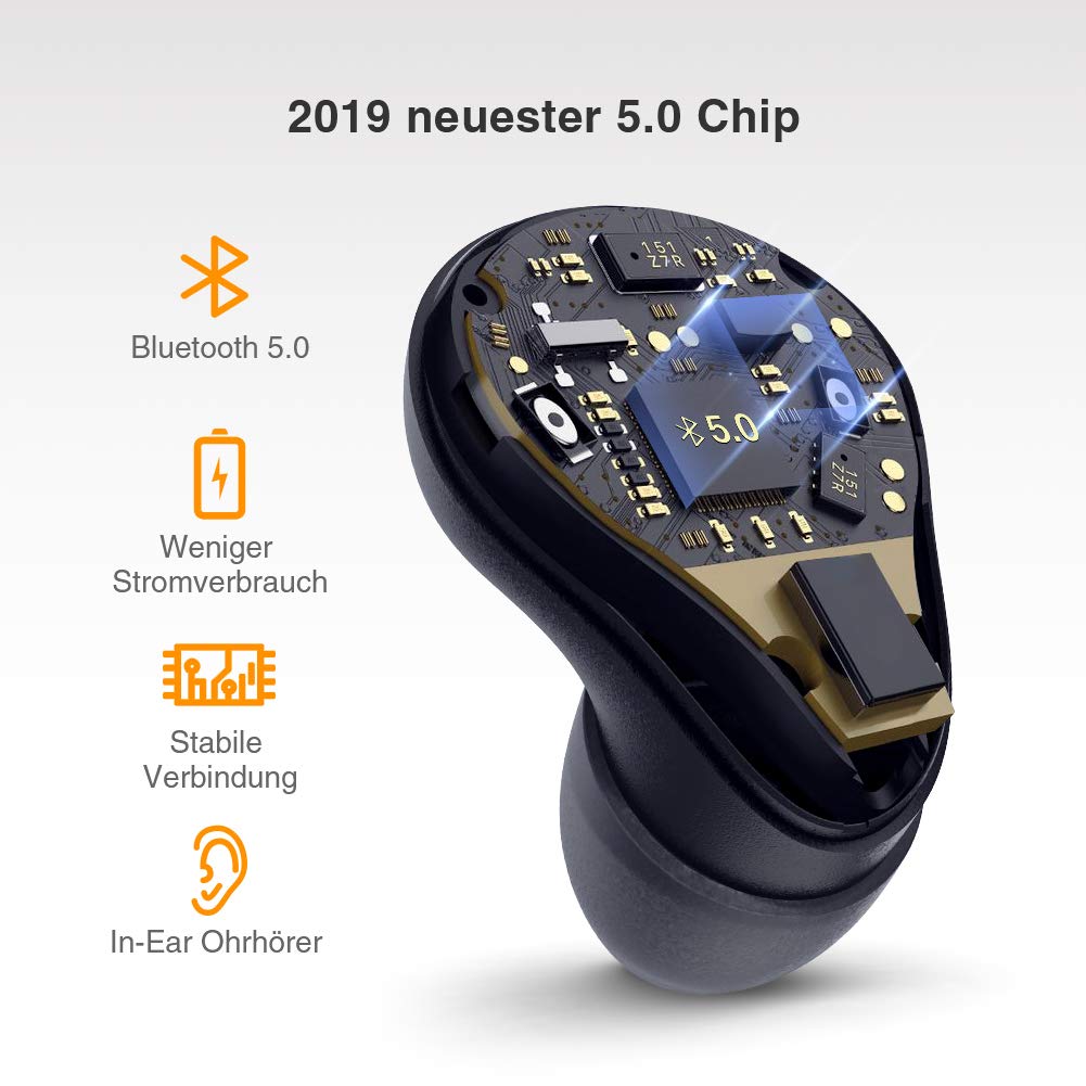 Bluetooth Kopfhörer In Ear Sport Kabellose Kopfhörer Bluetooth 5.0 Ohrhörer True Wireless Earbuds 3000mAh Batterie 7 Stunden Spielzeit One Step Pairing Touch-Funktion Hi-Fi Stereo IPX5 Wasserdicht