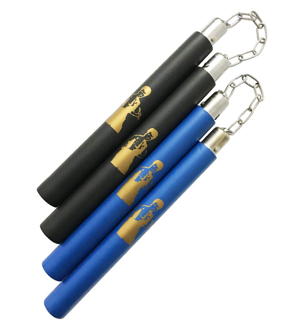 Fayscingo 2 Pairs Foam Training Nunchucks Martial Arts Nunchakus Padded Sponge Portable Practice Nunchakus for Kids Adults and Beginners (Black+Blue)
