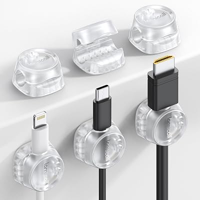 Lamicall 6 Pack Spring Cable Holder Clips Transparent 8mm No-Residue Adhesive