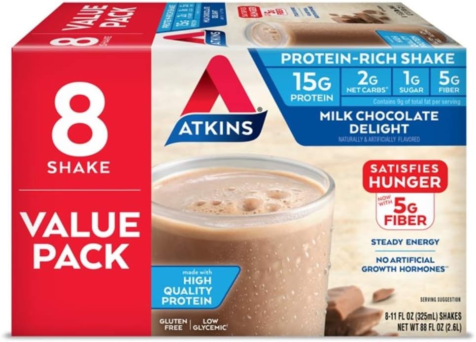 Atkins Milk Chocolate Delight Protein-Rich Shake. Rich and Creamy with High-Quality Protein. Keto-Friendly and Gluten Free. Value Pack. (8 Shakes): Health & Personal Care