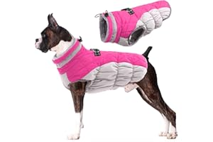 Lelepet Dog Coat Warm Dog Winter Coat Waterproof Dogs Jacket with Harness Built in Reflective Pet Fleece Vest Zip-Up Cold Weather Coats for Large Dogs Turtleneck & Windproof Coats Boxer Rose Red XL