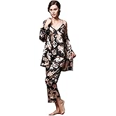 ZUEVI Men's Kimono Robe Silk Satin Long Sleeve Spa Bathrobe Lightweight Soft Silky Pajamas Robes