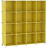 AWTATOS Cube Storage Organizer, Storage Cubes Shelves, 16 Cube Closet Organizers and Storage, DIY Stackable Bookshelf Plastic Clothes Organizer Shelving for Bedroom, Home, Yellow
