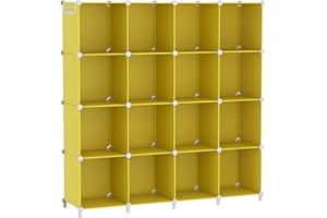 AWTATOS Cube Storage Organizer, Storage Cubes Shelves, 16 Cube Closet Organizers and Storage, DIY Stackable Bookshelf Plastic Clothes Organizer Shelving for Bedroom, Home, Yellow