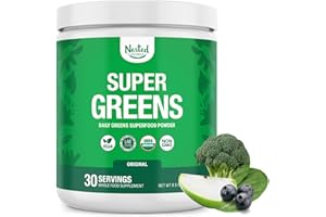 Nested Naturals Super Greens Daily Superfood Powder - Certified USDA Organic Green Powder w/20+ Whole Foods, Spirulina Powder,Wheat & Barley Grass - Probiotics, Fiber & Enzymes - Original Flavour, 30