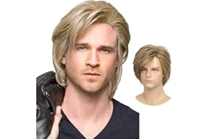 Swiking Men Wigs Blonde Layered for Male Guy Short Fluffy Natural Hair Synthetic Halloween Cosplay Costume Party Full Wigs (Blonde)