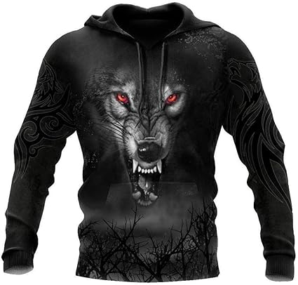 JCNHXD 3D Wolf-Druck Plus Größe lässig Hoodies für Mann, großes und