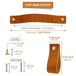 Jililil Leather Drawer Pulls, 6 Pack Brown Cabinet