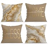 OBSEDE Inspirational Beige Marble Throw Pillow Covers 18 × 18 in, Set of 4, Couch Cushion Cases Inserts for Sofa Bed Living Room Home Decor, Single-Sided Print