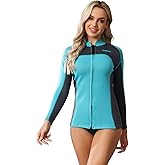 AnParc Wetsuit Women Top Jacket Neoprene Wet Suit for Women Cold Water Swimming Jacket Long Sleeve Dive Scuba Wet Suit Shirt Front Zip Wetsuits Shirts Vest for Spearfishing,Snorkeling,Surfing
