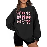ELDPS Bow Sweatshirt Women: Oversized Crewneck Sweatshirt Coquette Bow Shirt Long Sleeve Pullover Tops