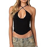 Women Y2k Criss Cross Front Spaghetti Strap Cami Crop Top Sleeveless Backless Fitted Camisole Going Out Streetwear