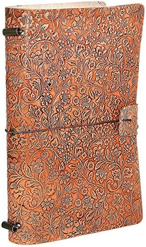 Handmade 100% Leather Journal Diary Refillable Notebook Vintage Antique Looking Silk Smooth Notebook Gift for Him Her, Floral Design By Habitable Zone A5 Size 8"X6"