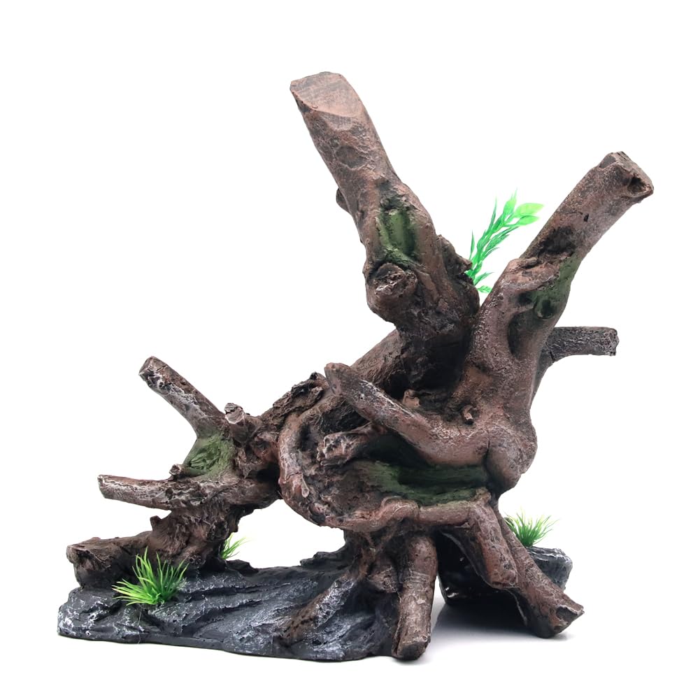 Aquarium Resin Resin Tree Trunk Ornament Reptile Habitat Decoration Branch Rock Cave House Hideout for Betta Turtle Lizard Fish (Vertical)