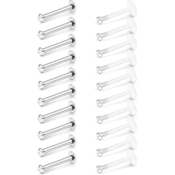 AllerPierce Pack of 9 16G Lip Piercing Helix Tragus Piercing Surgical Steel Acrylic Bioflex Retainer Stud Monore Labret Piercing Ear Plug Rose Gold